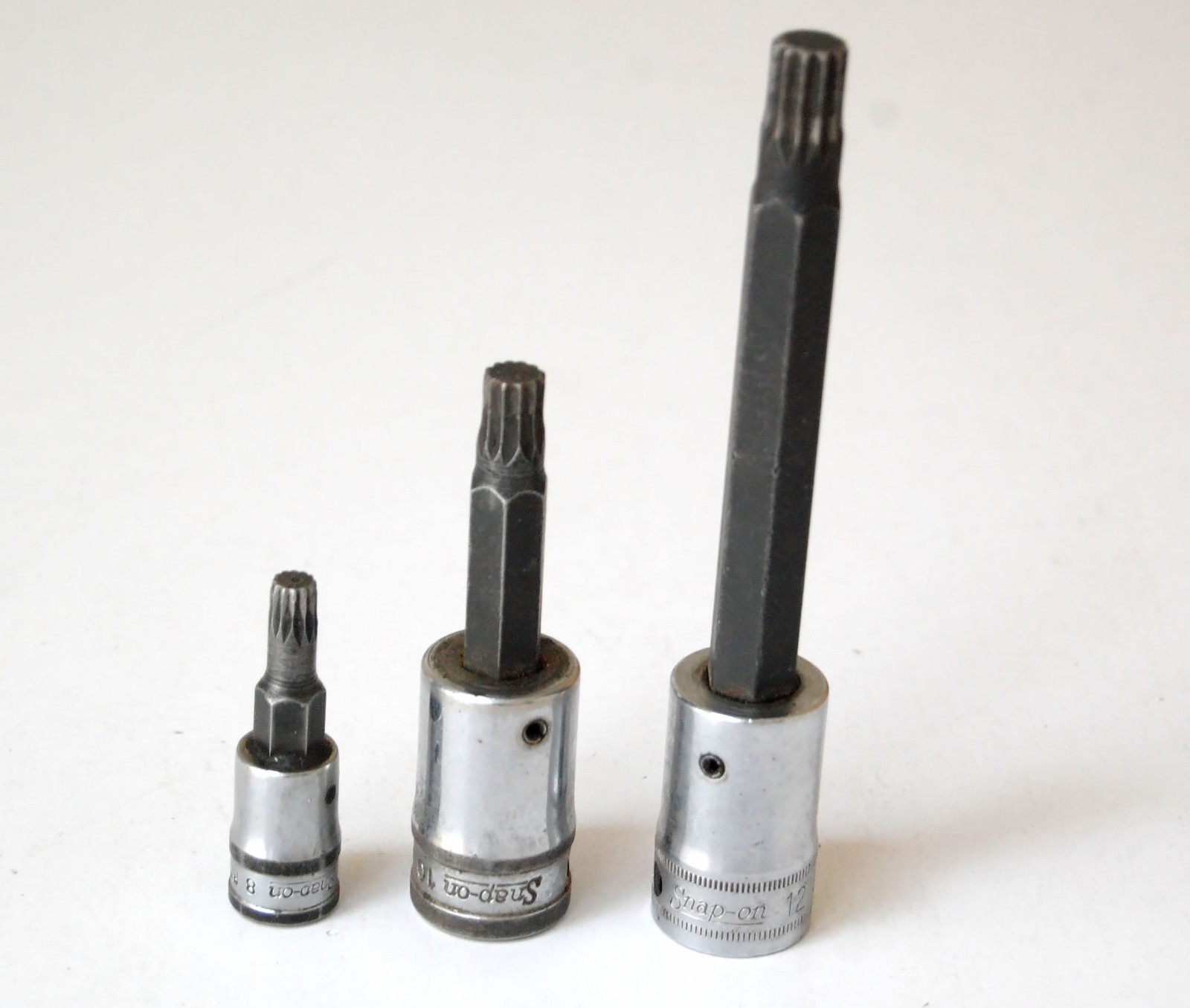 Three Snap-on Triple Square Bit Driver Sockets 8mm & 10mm Regular & 12mm Long