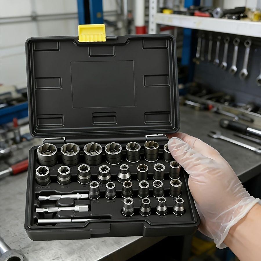 32pcs Stripped Bolt Extractor Socket Set, Designed for Removing Damaged, Rusted,