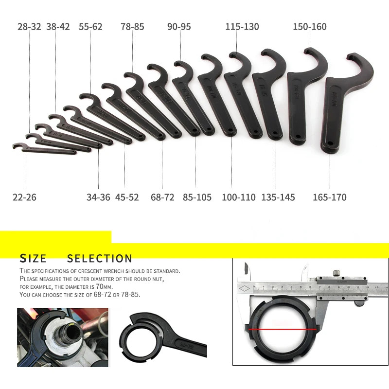 22-220mm Round Nut Half Moon Wrench – Adjustable Shock Absorber Wrench Set