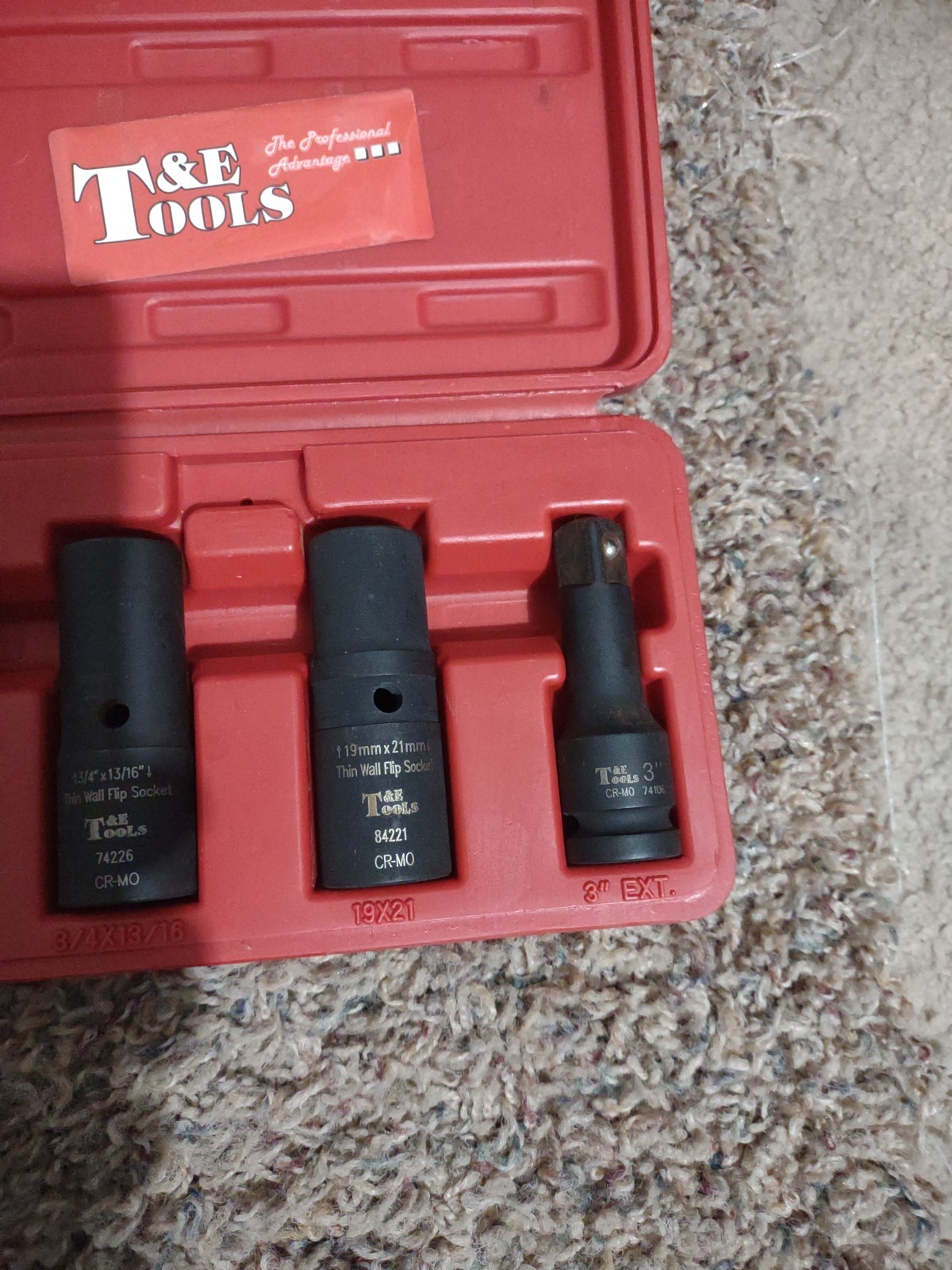 T&E Tools Thin Wall Flip Socket Set With 3 In Extension 1/2″ SAE & Metric 4 Pcs