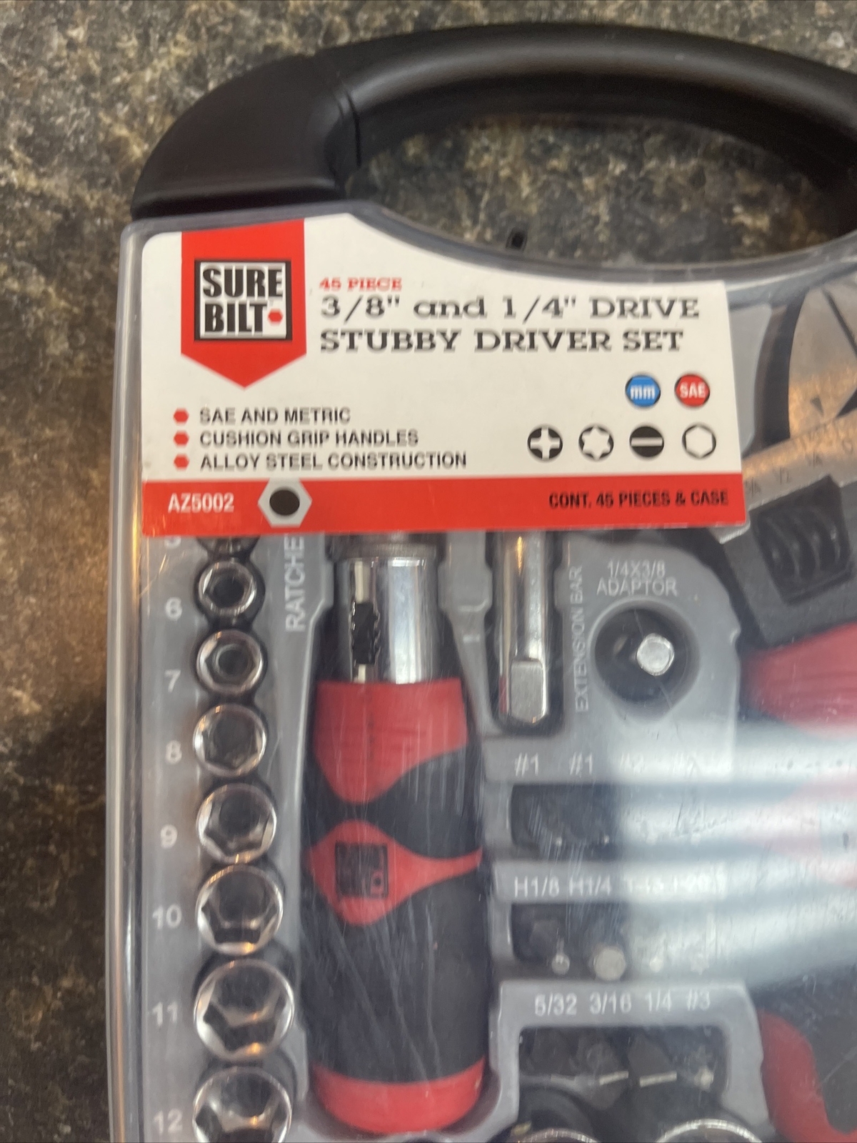 SUREBILT Stubby Driver Dual Drive Ratchet SAE/METRIC Tool Set 45 Piece # AZ5002