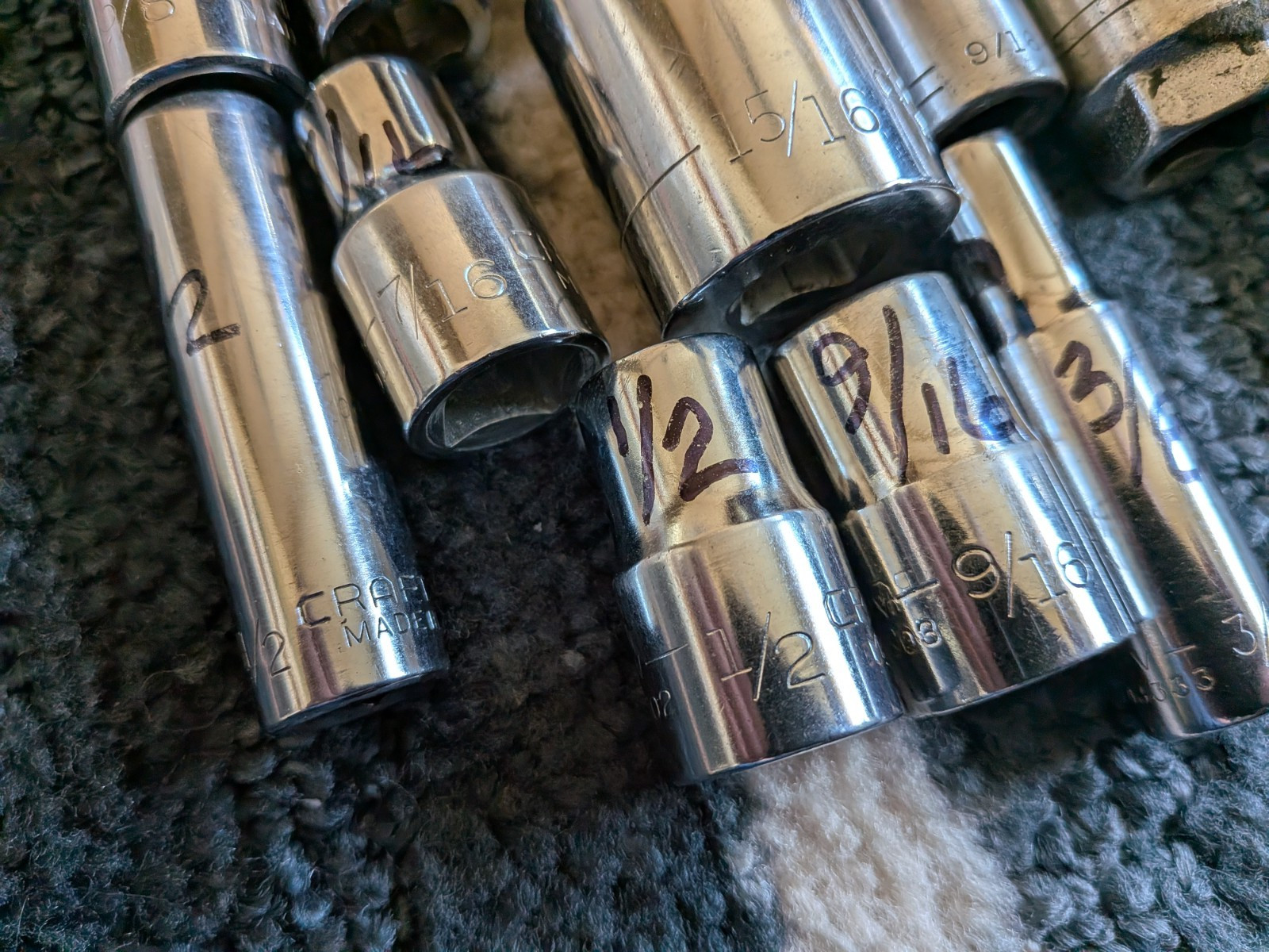 Vintage Craftsman Lot Of 19 SAE 3/8” 1/2″ Drive V-VV- sockets 6Pt 12pt