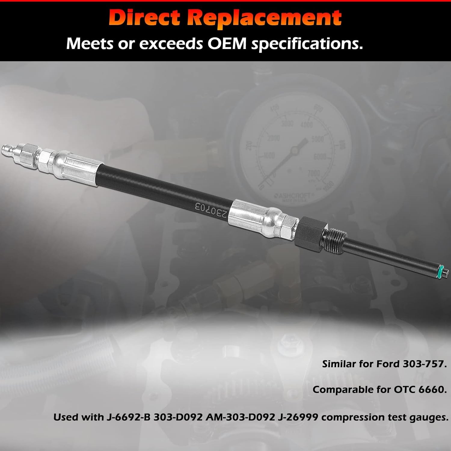 For Ford 6.0L Diesel 6660 Compression Tester Adapter Hose w/ O-Ring 2003-2006