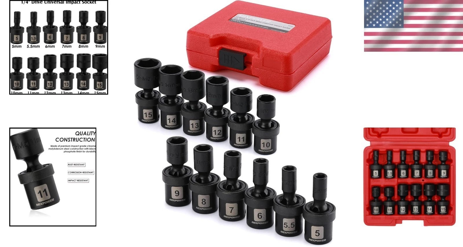 Swivel Impact Socket Set, Flexible Wobble, 12pc 1/4″ Dr