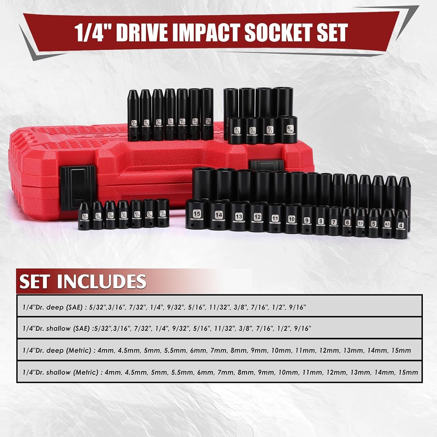 Comprehensive 50-Piece Chrome Vanadium Impact Socket Set – 5/32″ to 15mm Sizes