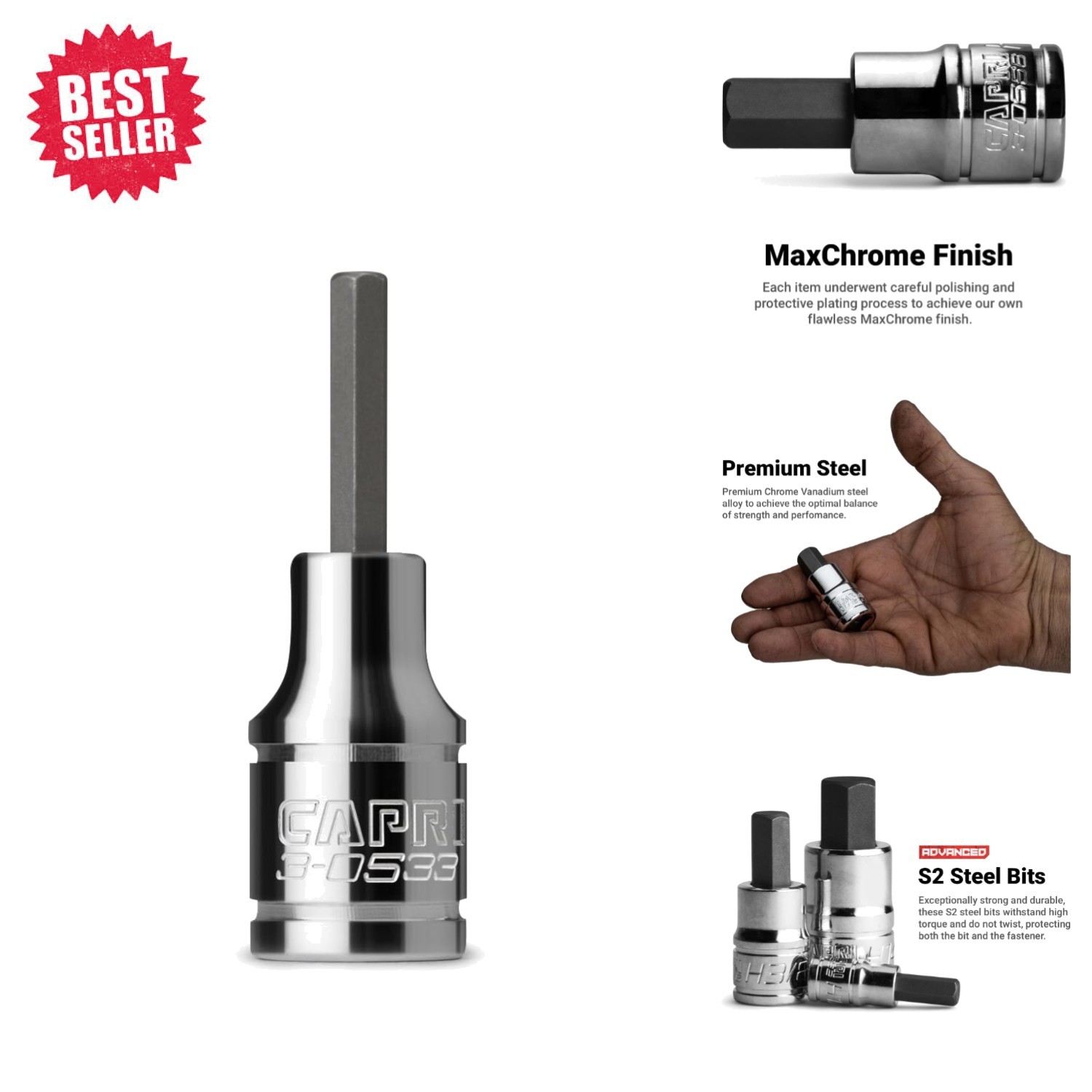 1/4-Inch Drive 3mm Hex Bit Socket – Chrome Finish, High Torque Resistance