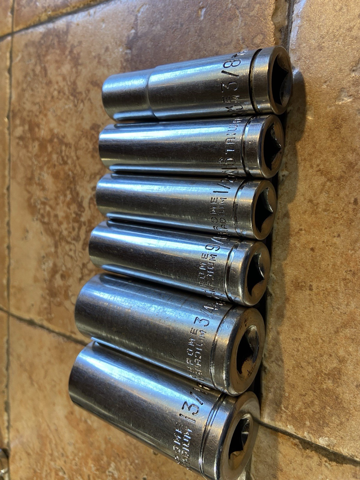 Vintage Set Of Chrome Vanadium Deep well Sockets Sold As A Set Of 6