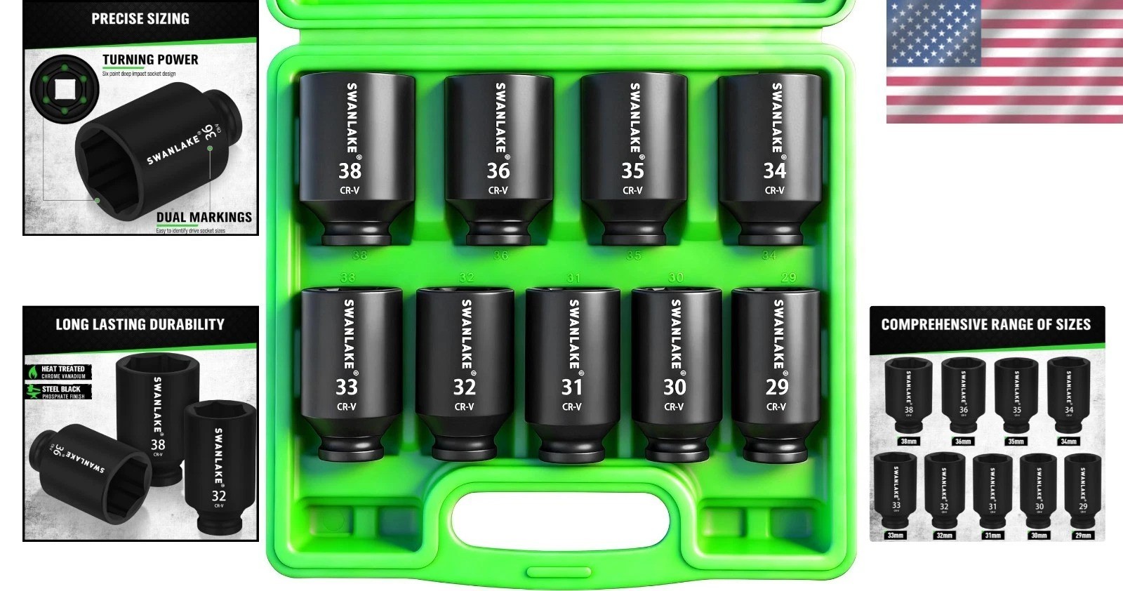 Deep Metric Large Socket Set – Cr-V Spindle Joint