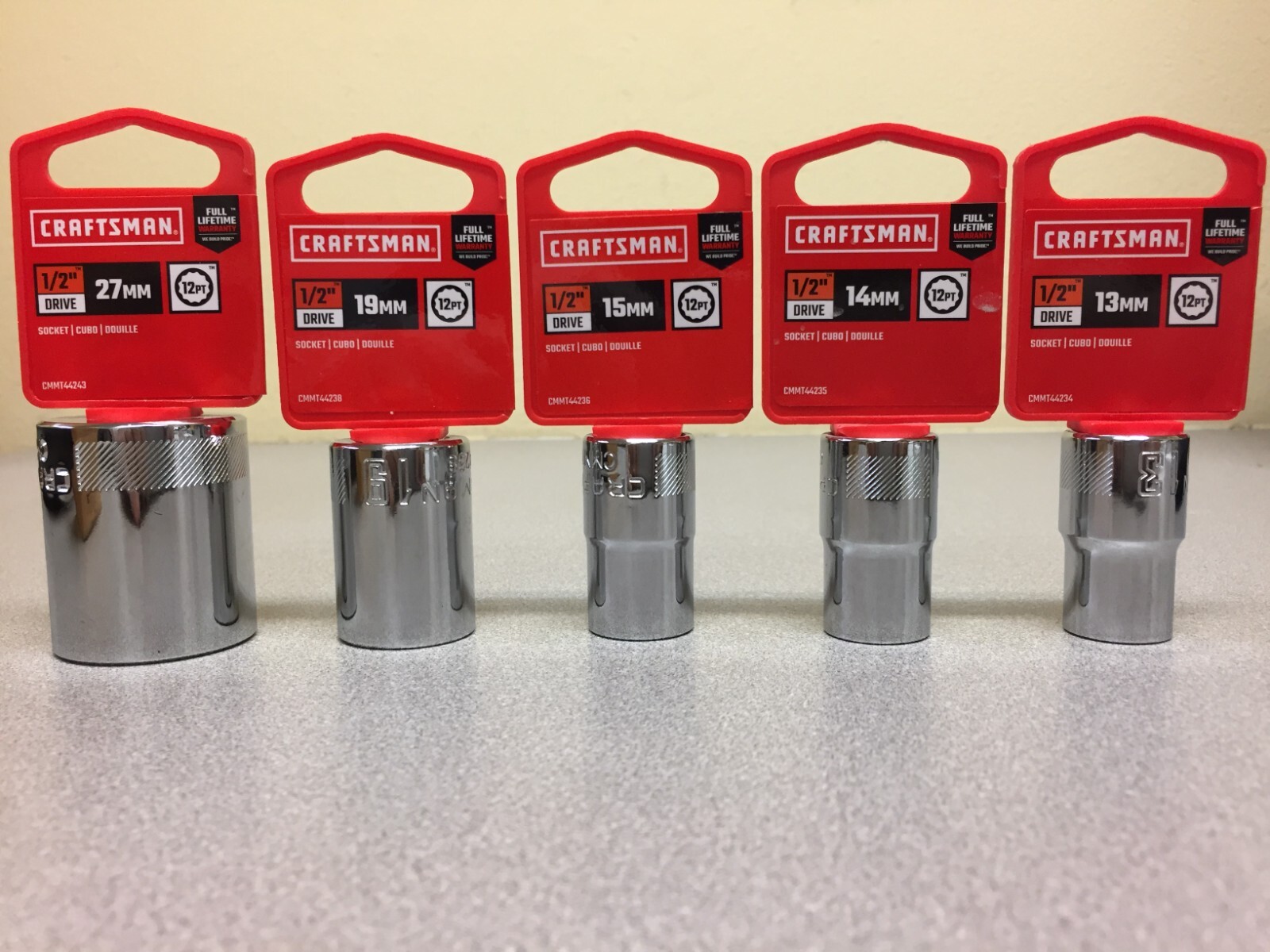 Craftsman 27mm, 19mm, 15mm, 14mm, 13mm x 1/2 in. drive 12 Point Shallow Socket