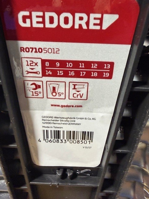 Gedore RED 3300850 R07105012 Combination Ratchet Wrench Set 12 Pc. 8-19 mm – NEW