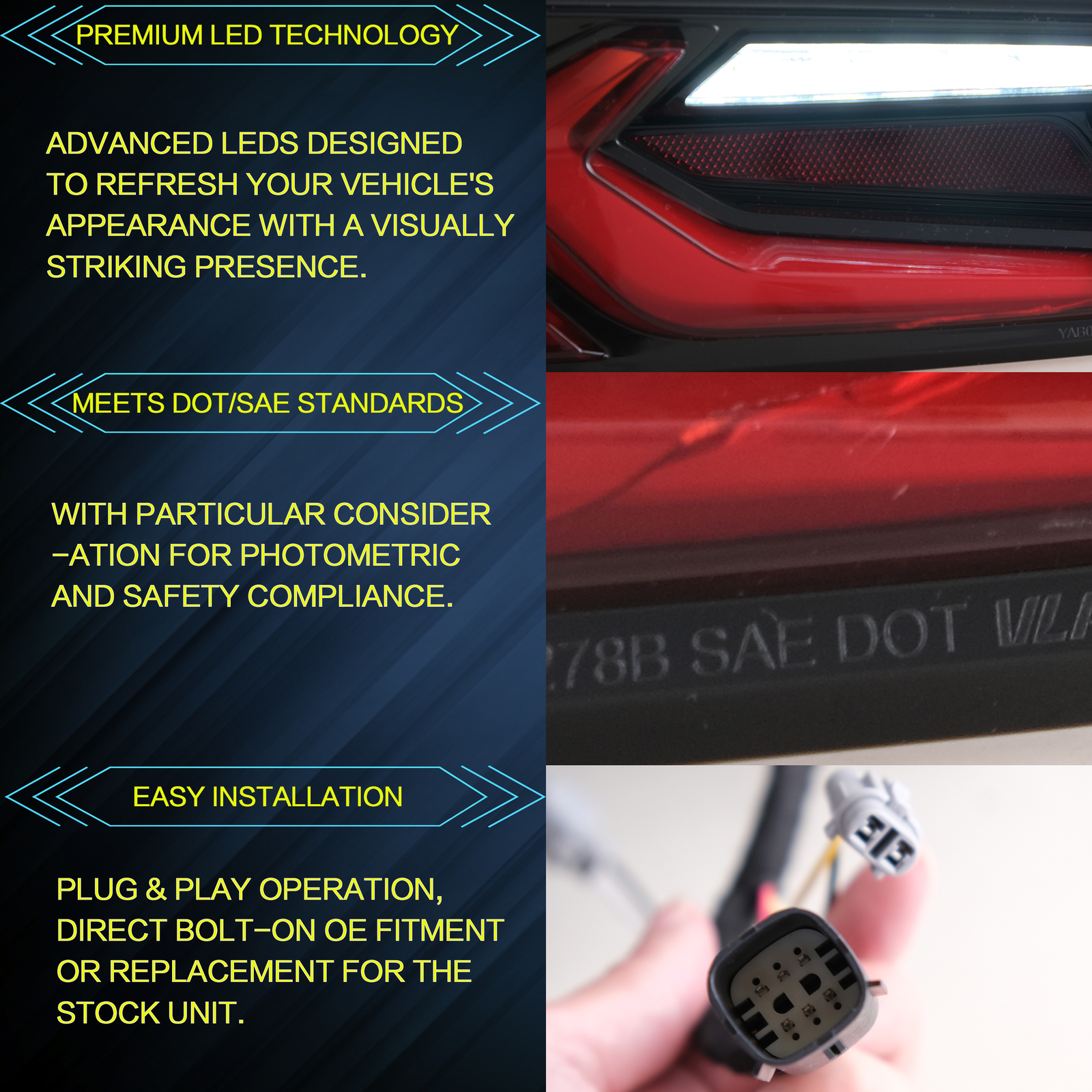 VLAND FULL LED Taillights For Chevy Camaro 2016-18 DRL w/Sequential Signals Pair