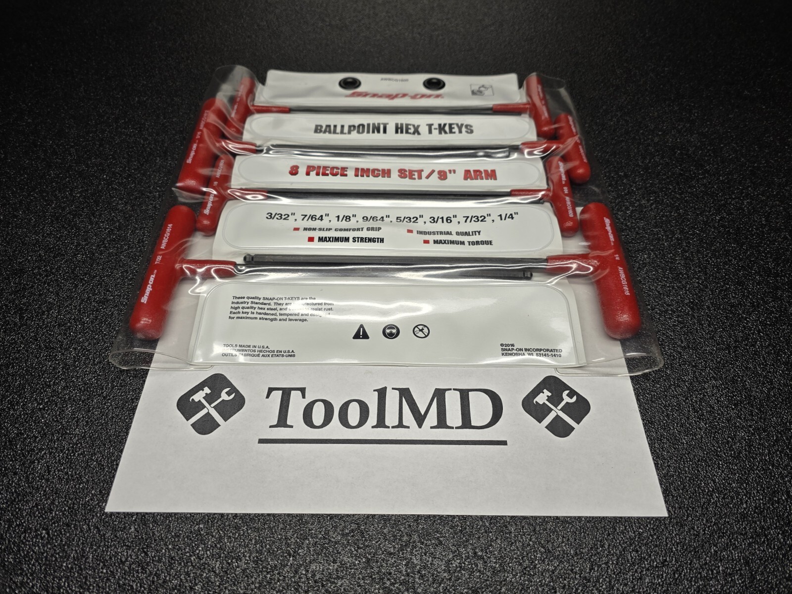 Snap-on Tools USA NEW 8pc SAE Soft Grip T-Handle Ball Hex Wrench Set AWBCG1600