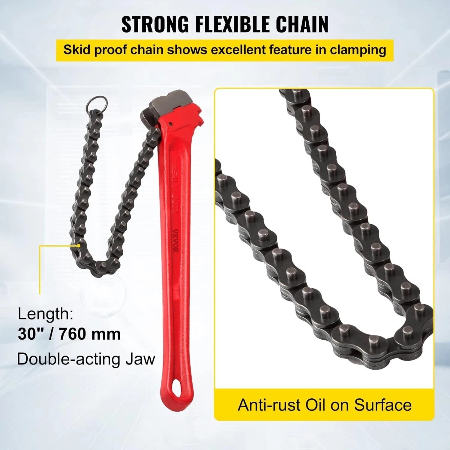 Professional 36″ Oil Filter Chain Wrench, Ergonomic, Powder Coated, Durable