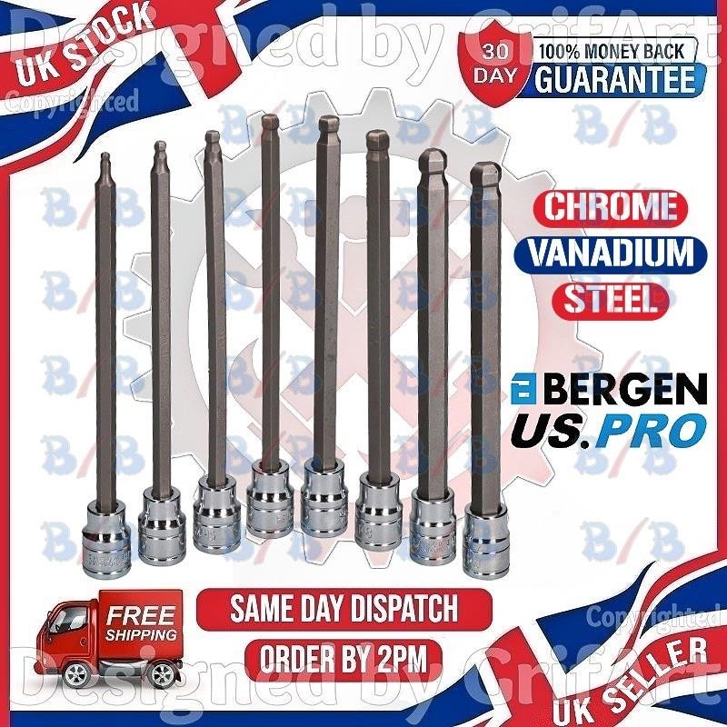 US PRO 8PC LONG 3/8″ DRIVE BALL END HEX BIT SOCKET SET ALLEN KEY METRIC 3MM-10MM