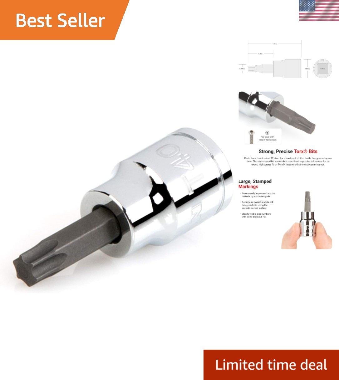 Lightweight Torx Bit Socket 3/8 Inch Drive – T40 Compatible, Corrosion-Resistant
