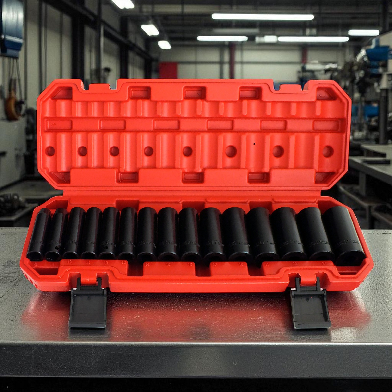 3/8″ Deep Impact Socket Set 15pc 8-22mm Heavy Duty CRV c/w Storage Case Voche®
