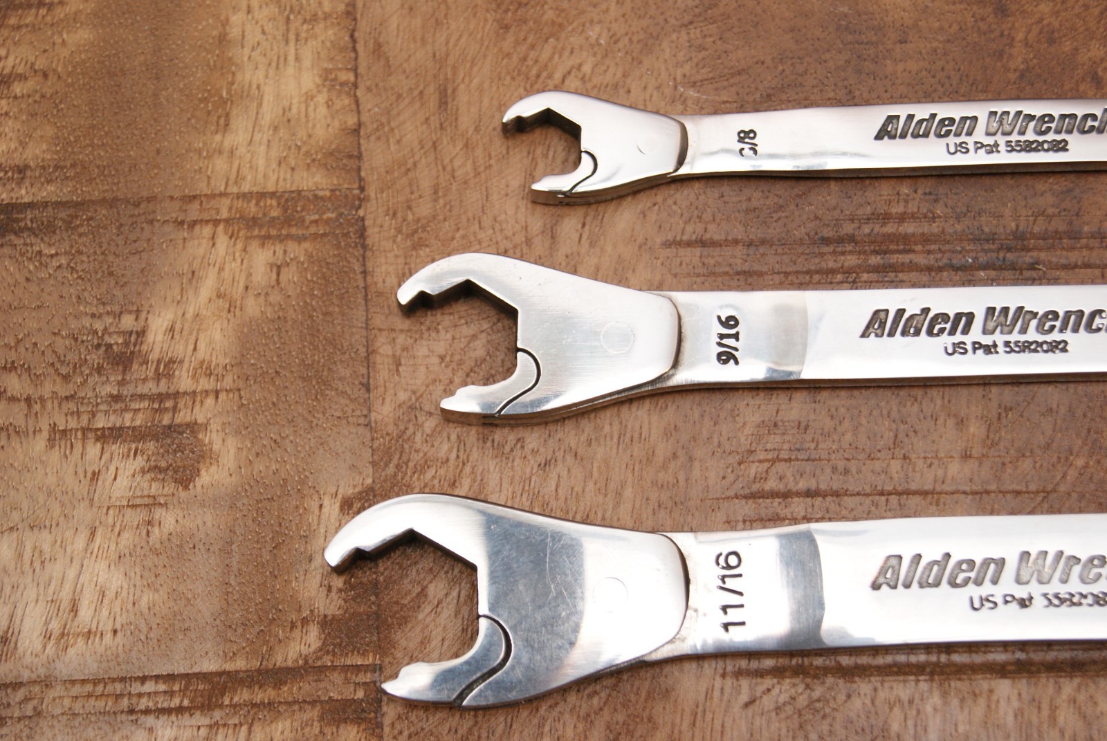 Alden EZ Ratcheting Open End Wrench Set 3pc 3/8 7/16 1/2 9/16 5/8 11/16 w/Pouch