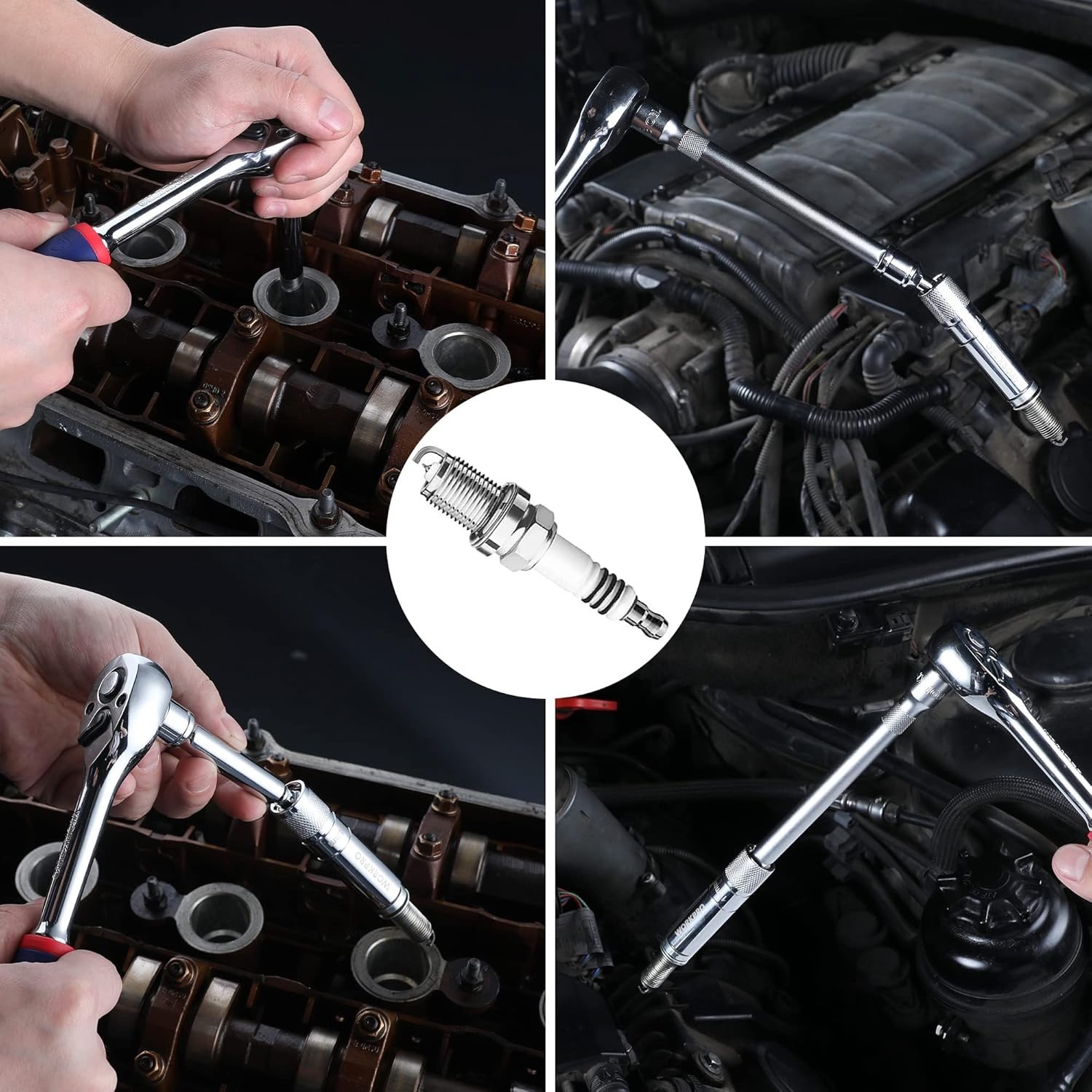 3PC 14mm Spark Plug Socket Set with Magnetic Swivel and 6-10 Inch Extensions
