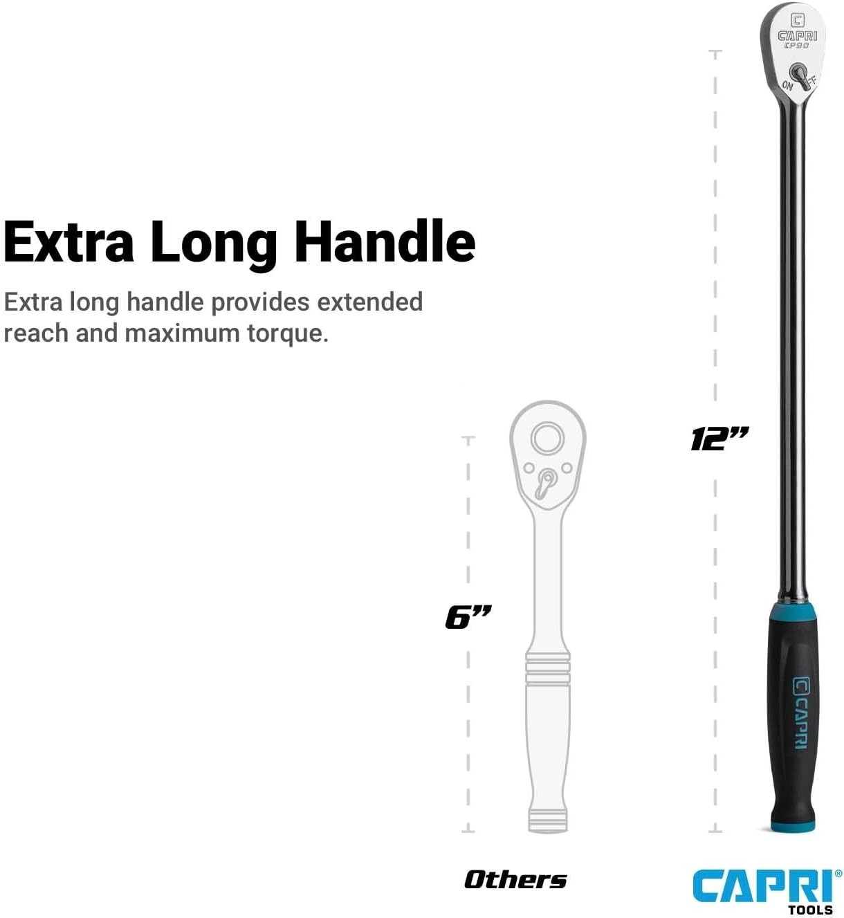 1/4 in. Drive Fine 90-Tooth Extra Long Ratchet, Ergonomic Soft Grip, 12 in. Long