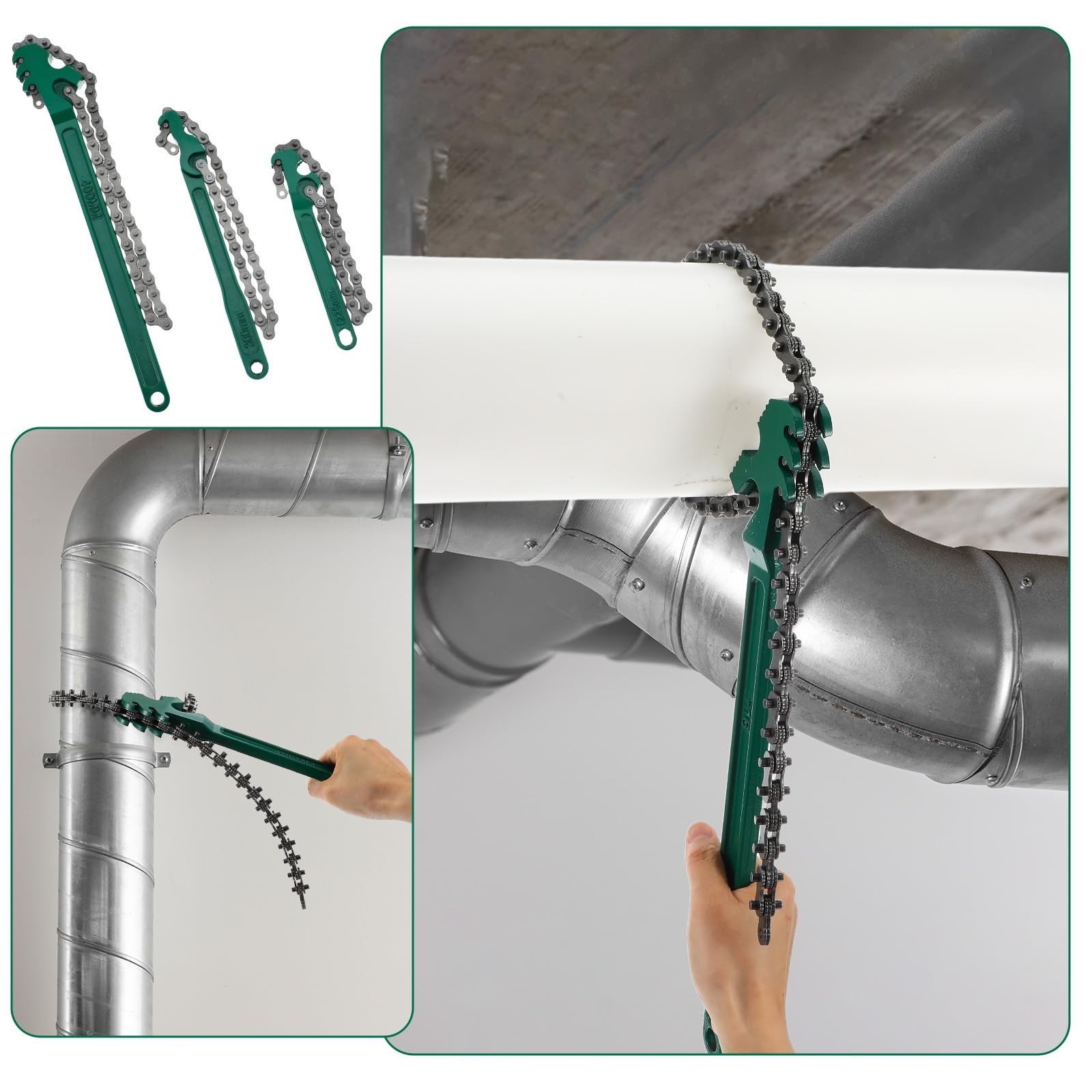 Heavy Duty Chain Wrench Set – 3 Pcs Adjustable Steel Oil Filter Tool for Pipes &