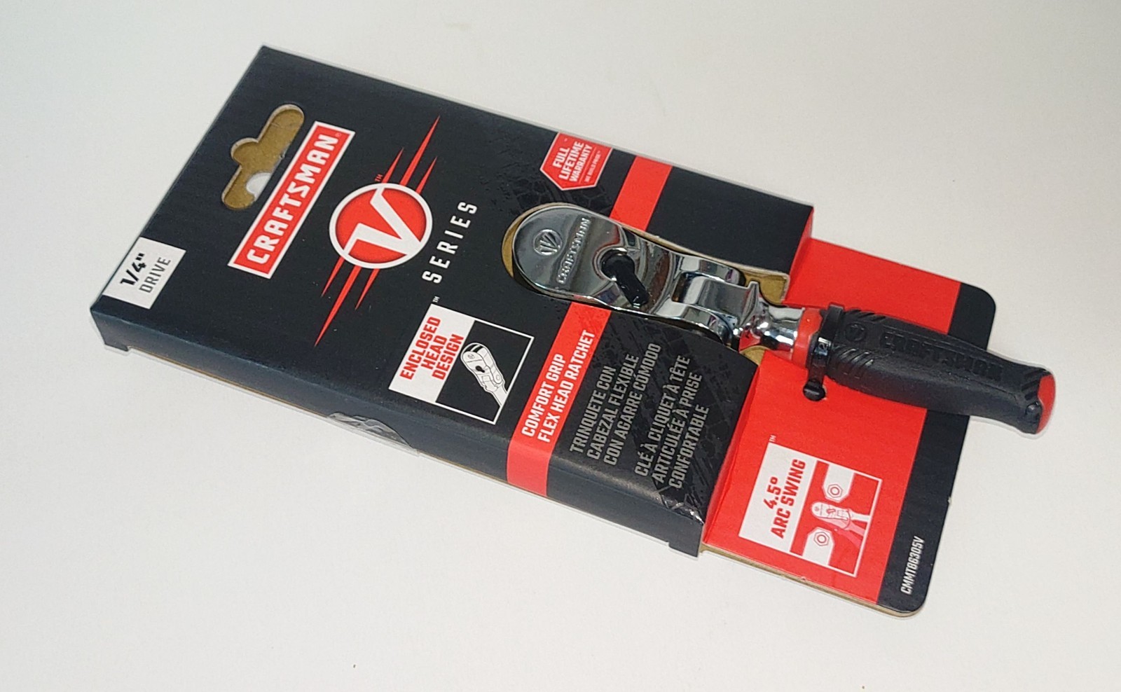 Craftsman V Series 1/4″ Drive Flexible Head Comfort Grip Ratchet CMMT86305V