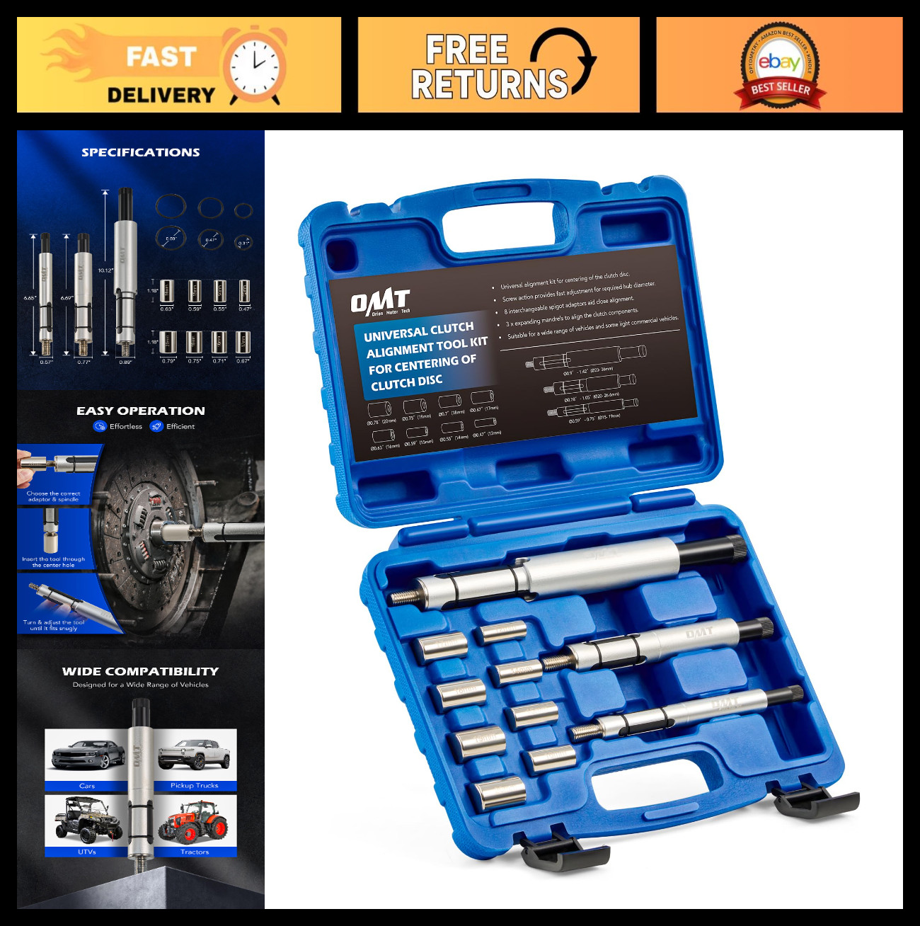 Universal Clutch Alignment Tool Kit – 11pc Heavy Duty Set for Cars, Trucks, SUVs