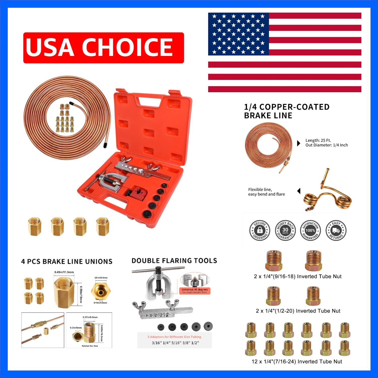 1/4 in x 25 ft Brake Line Flaring Tool Kit – Automotive Repair Set | All-in-O…