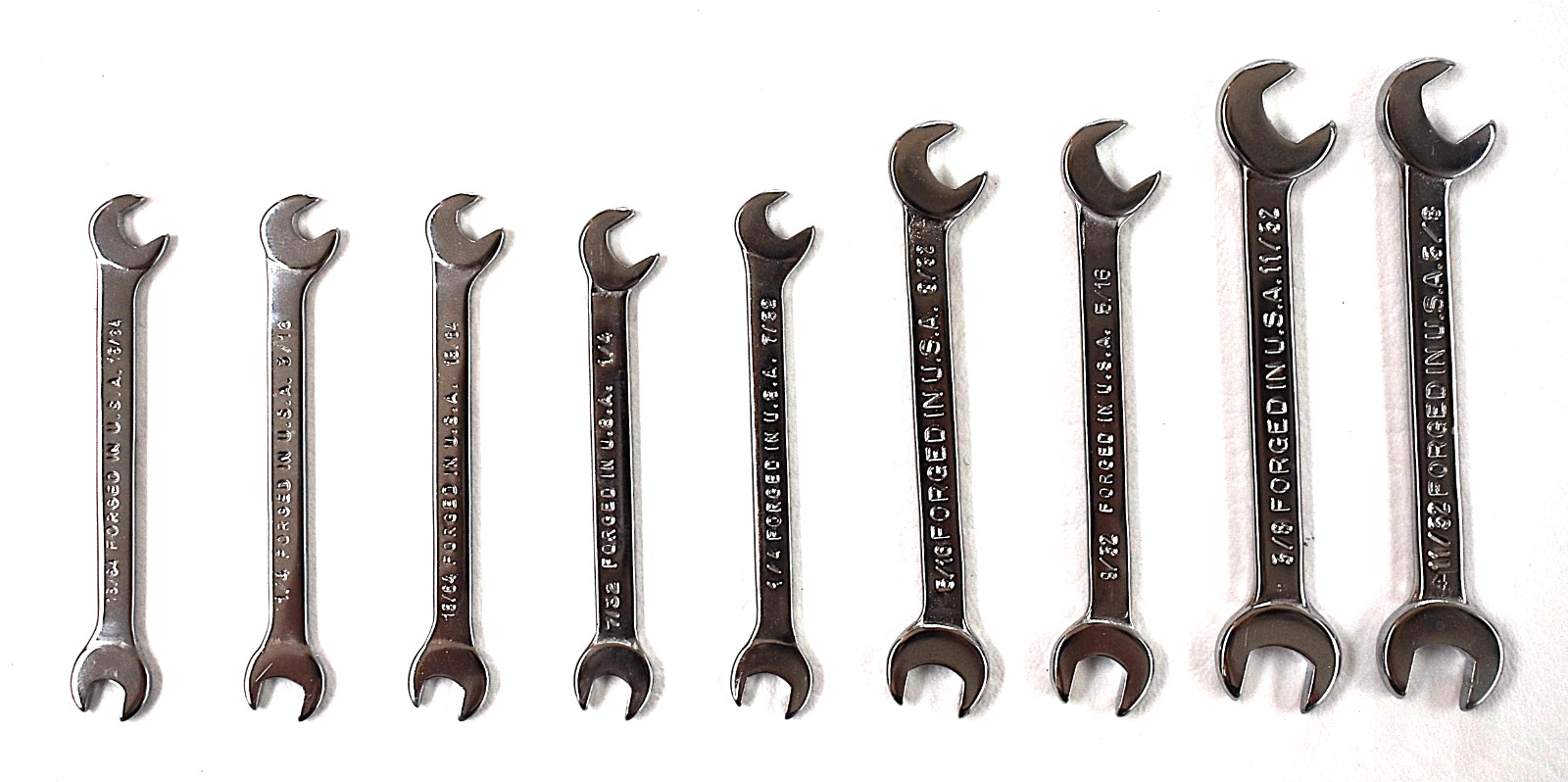 Vtg Indestro Super 9 pc Angled Ignition Wrench Set No. 888 Open End USA New