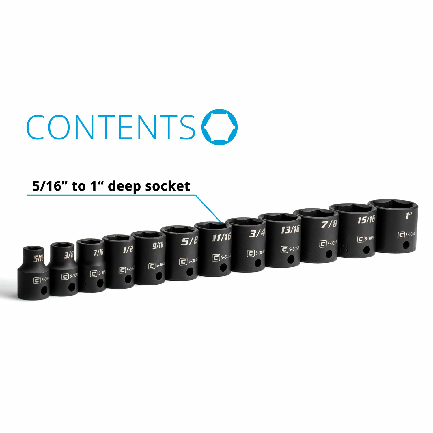 Capri Tools 3/8 in. Drive Shallow Impact Socket Set, SAE, 12-Piece