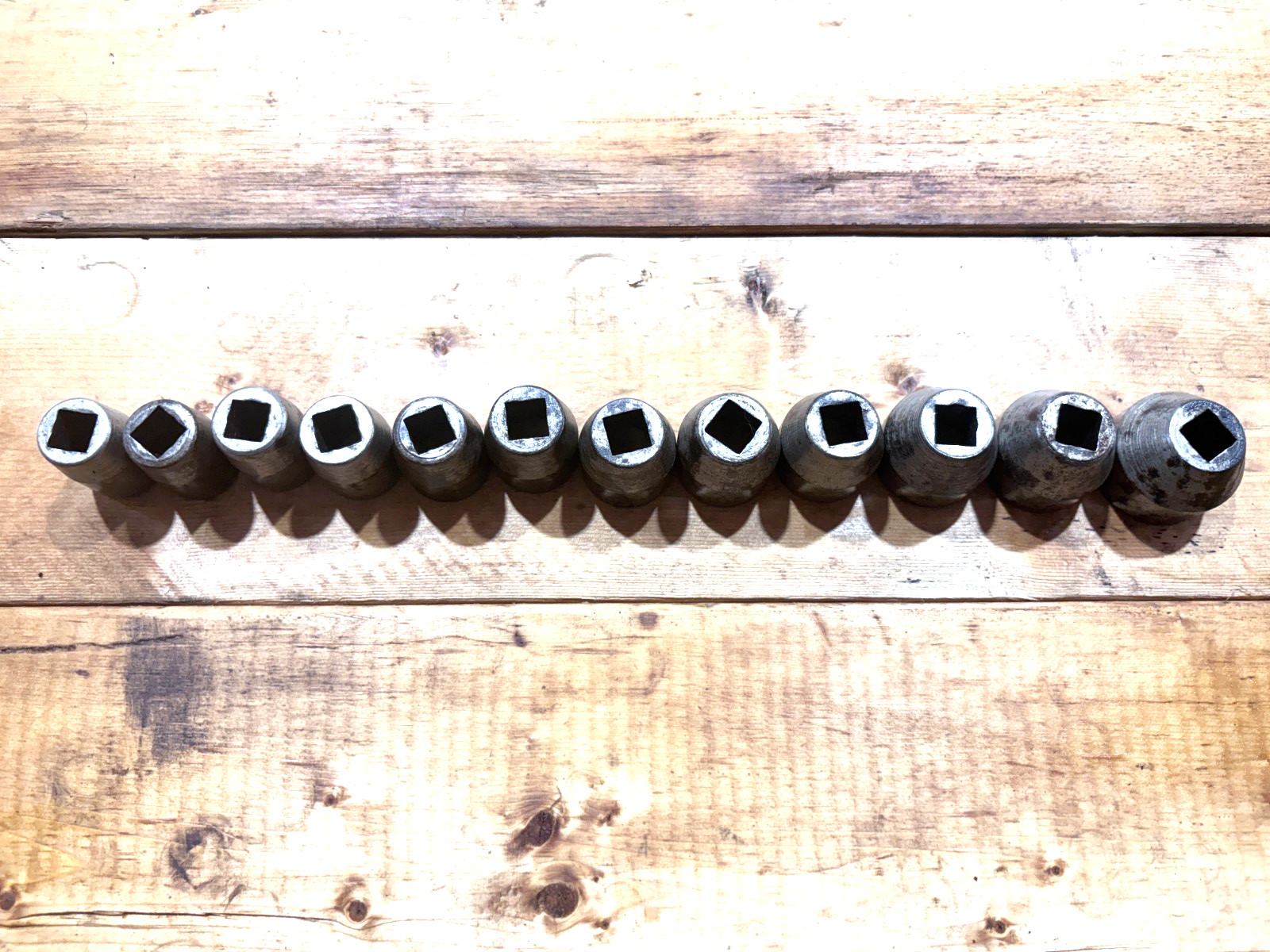 Antique Ray Brand Heavy Duty 1/2″ Drive Shallow Sockets – 12 Misc SAE Size