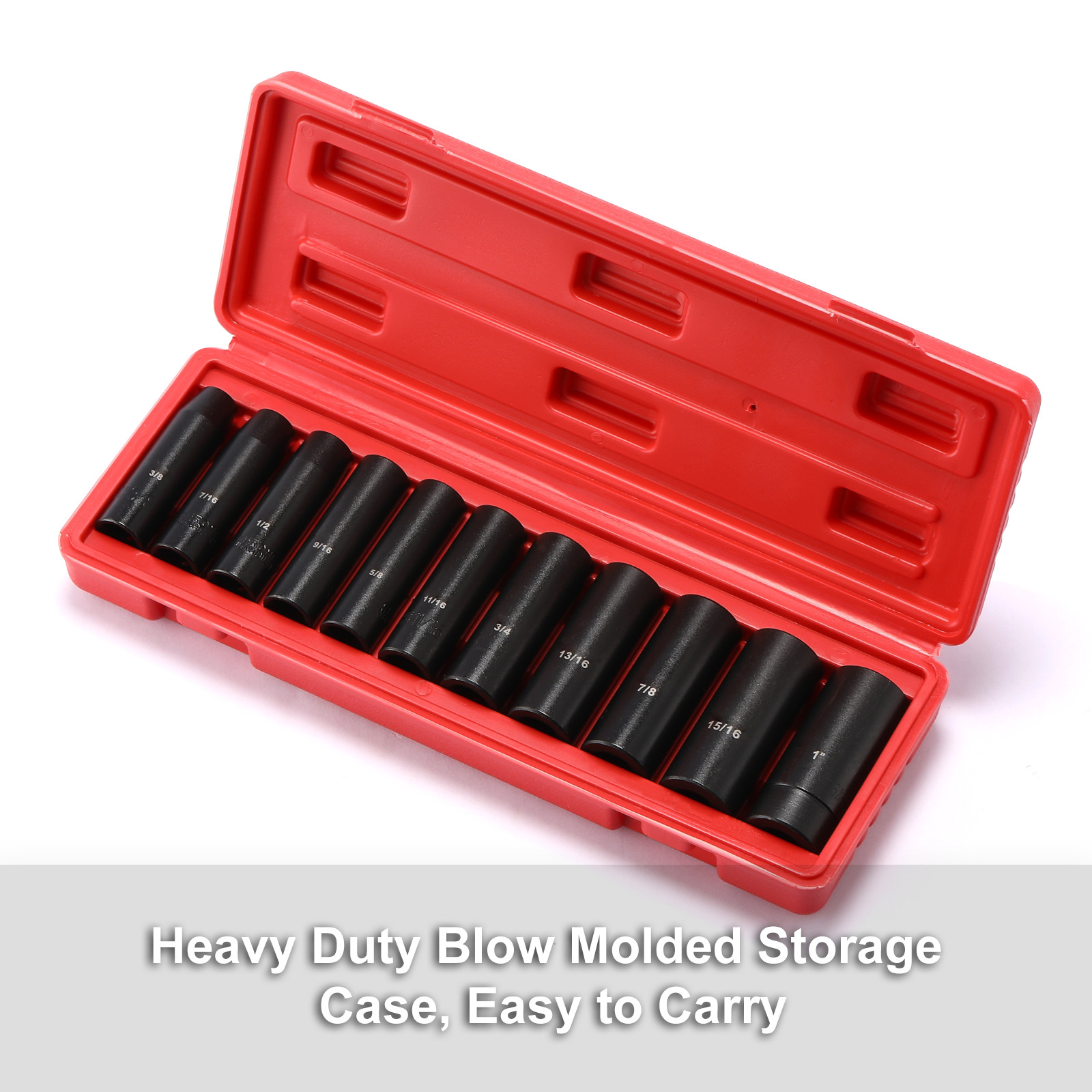 1/2″ Drive Deep Impact Socket Set, 6-Point,SAE 3/8 Inch to 1Inch 11 PCS