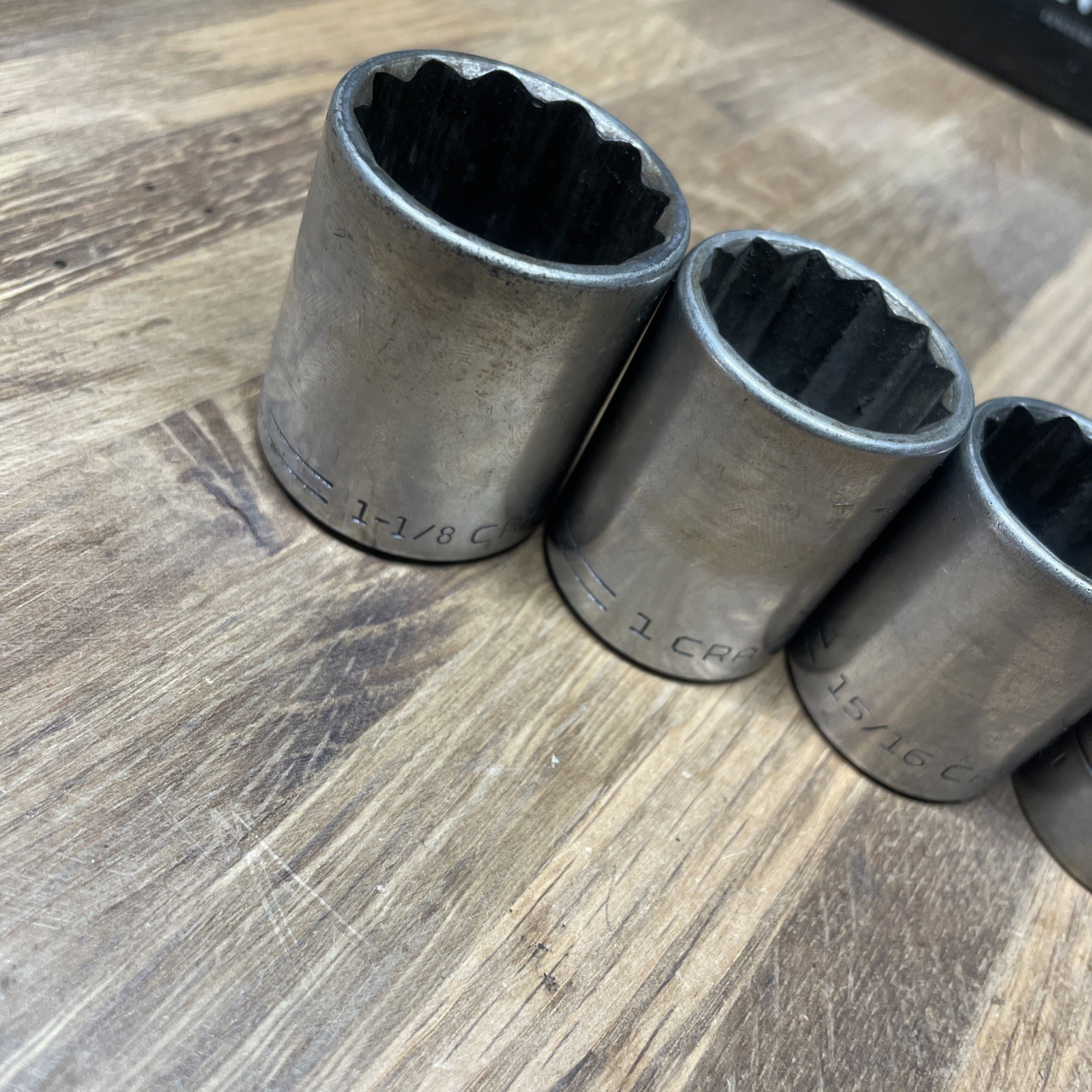 5- Craftsman 1/2″ drive sockets (1″, 1 1/8″ 15/16, 13/16, 7/8)- V – Made in USA