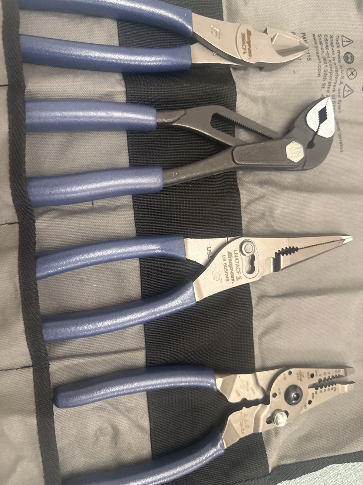 For Snap On 4pc Plier Set ( 388ACF + PWCS9AF + LN47ACF +AWPBX10) PL4TGKB1MB Blue