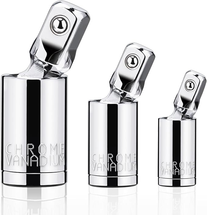 3PCS Impact Universal Joint Swivel Socket Adapter Set 1/4″ 3/8” 1/2″ Drive 360°