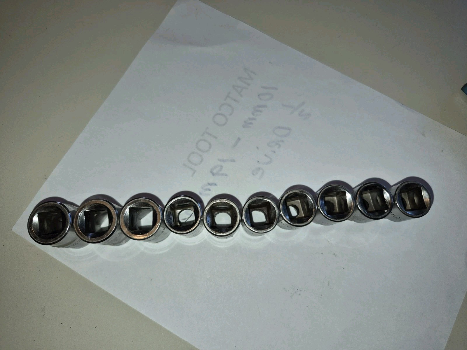 Matco 10 Piece 1/2 Drive Metric Socket Set Shallow Chrome 10=19mm