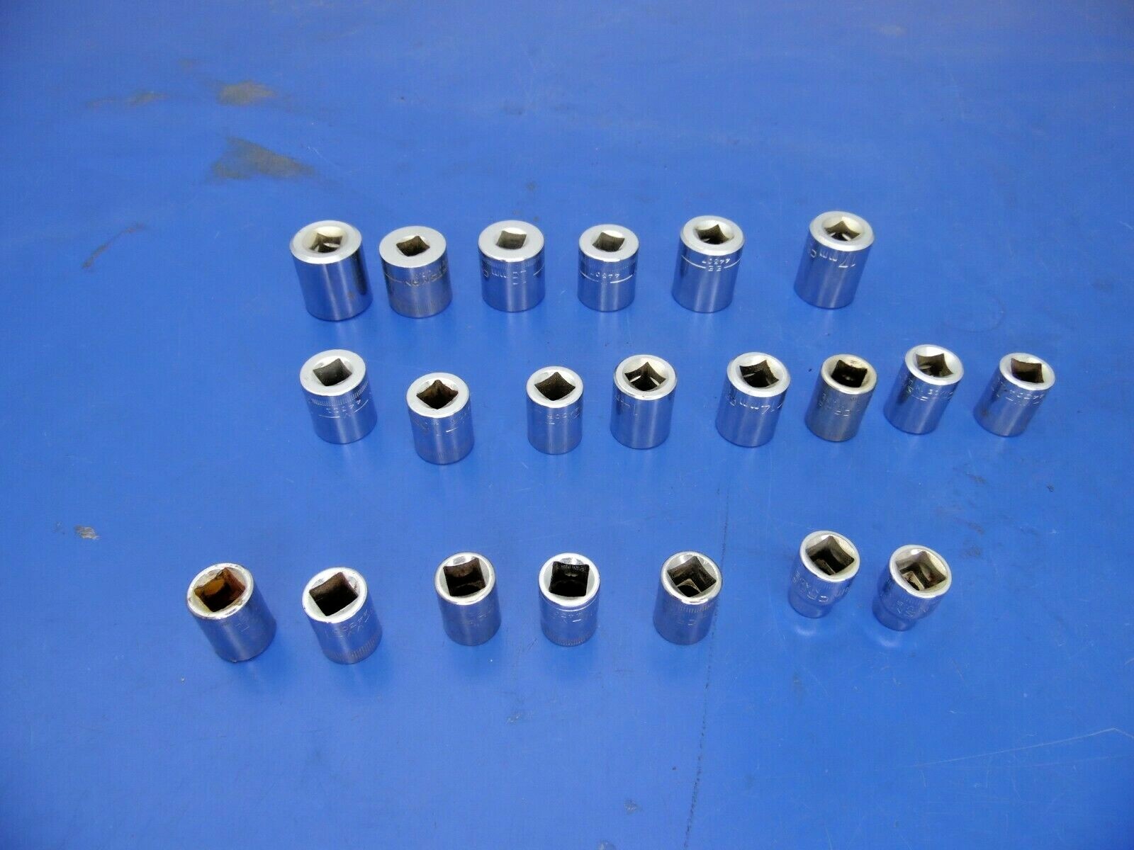 Craftsman 3/8″ Drive Metric Shallow Sockets,Lot of 21,USED,See Below for Sizes
