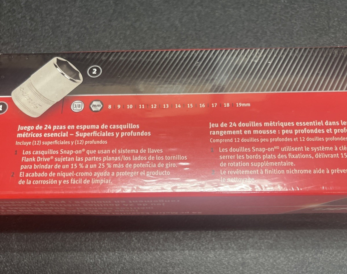 SNAP-ON 224SFFSMFHV 24PC METRIC SHALLOW & DEEP 3/8″ SOCKET FOAM SET 8-19MM New