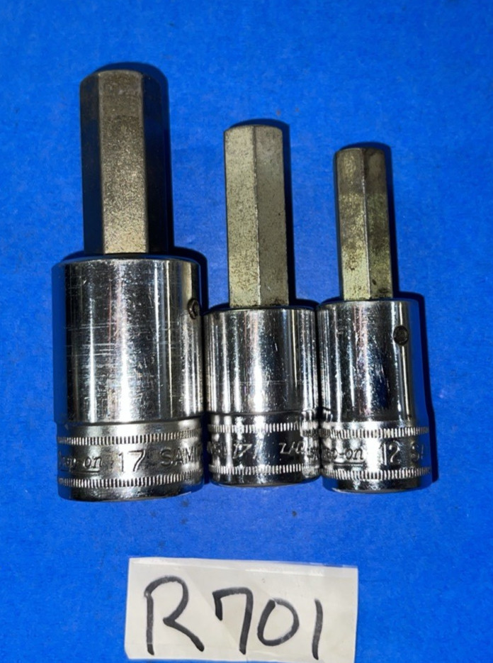 SNAP-ON TOOLS 3 PIECE 1/2 DRIVE METRIC HEX SOCKET DRIVERS 12MM, 14MM, 17MM