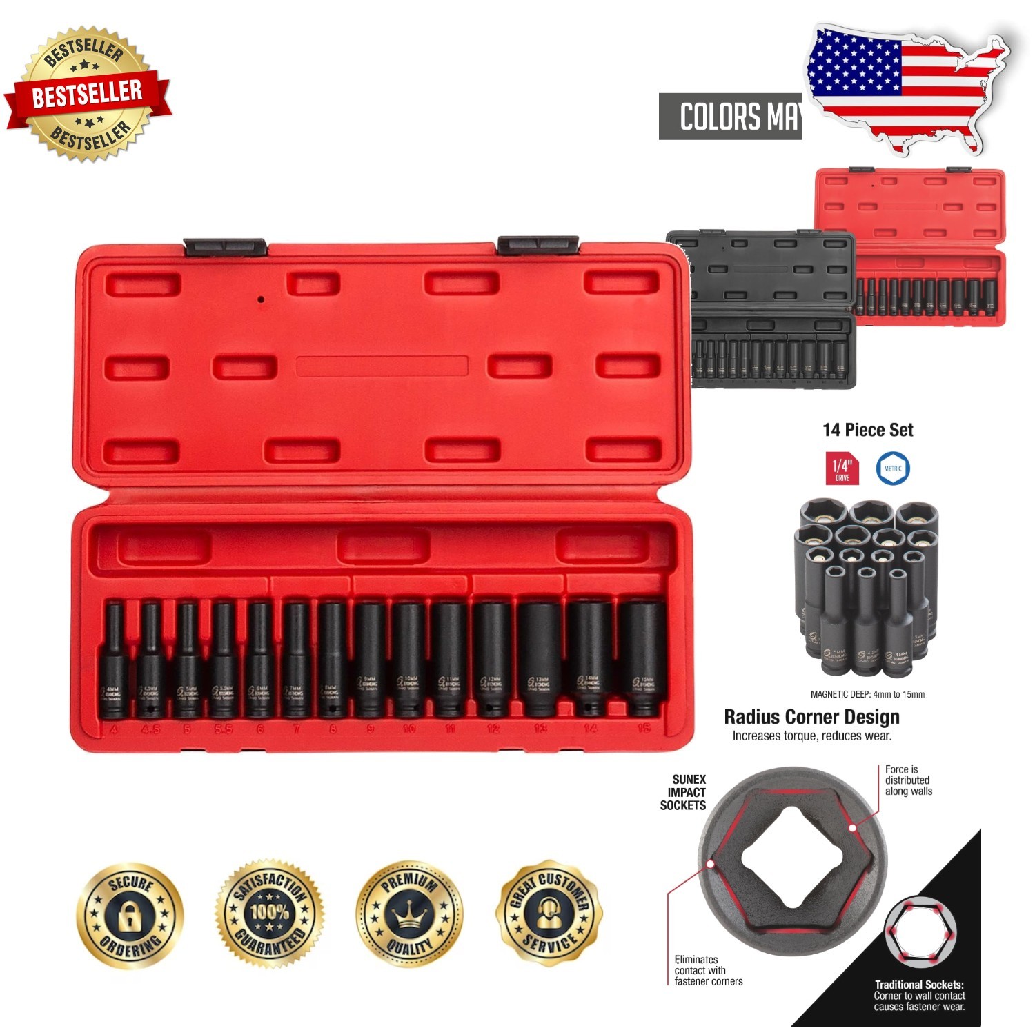 14-Piece Metric Deep Impact Socket Set 1/4″ Drive Cr-Mo Steel Magnetic