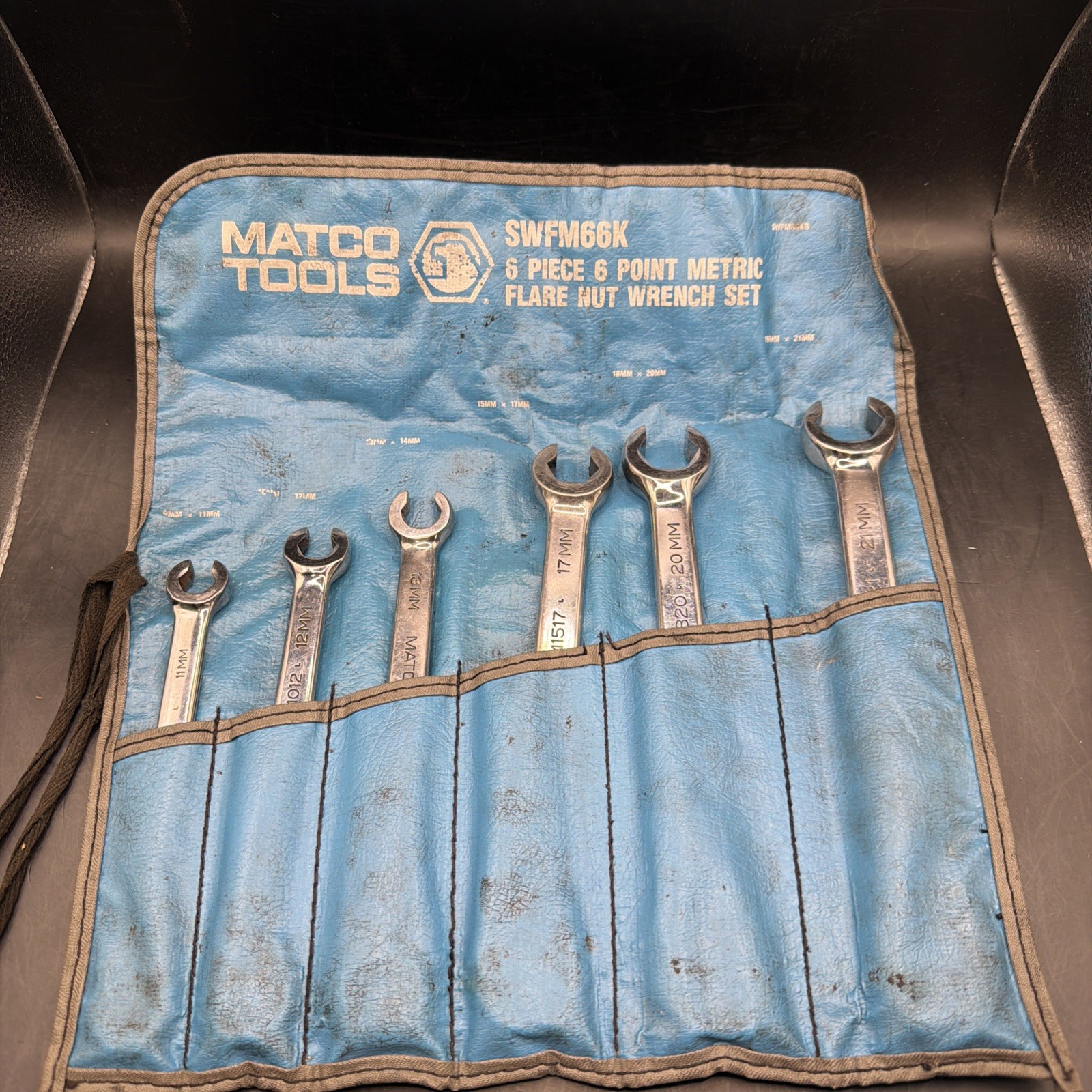 Matco Tools USA Made 6pc Metric 9mm-21mm Flare Nut Line Wrench Set in Pouch Bag