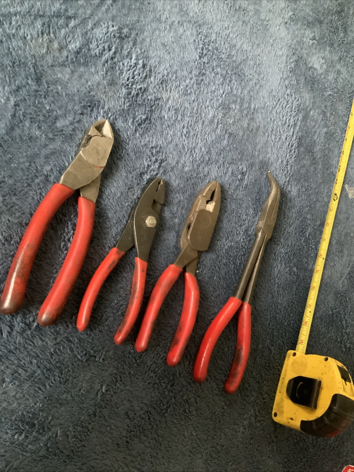 Snap On 4pc Pliers Set……one Can’t See Logo….and One Not Sure If Bent Handle….