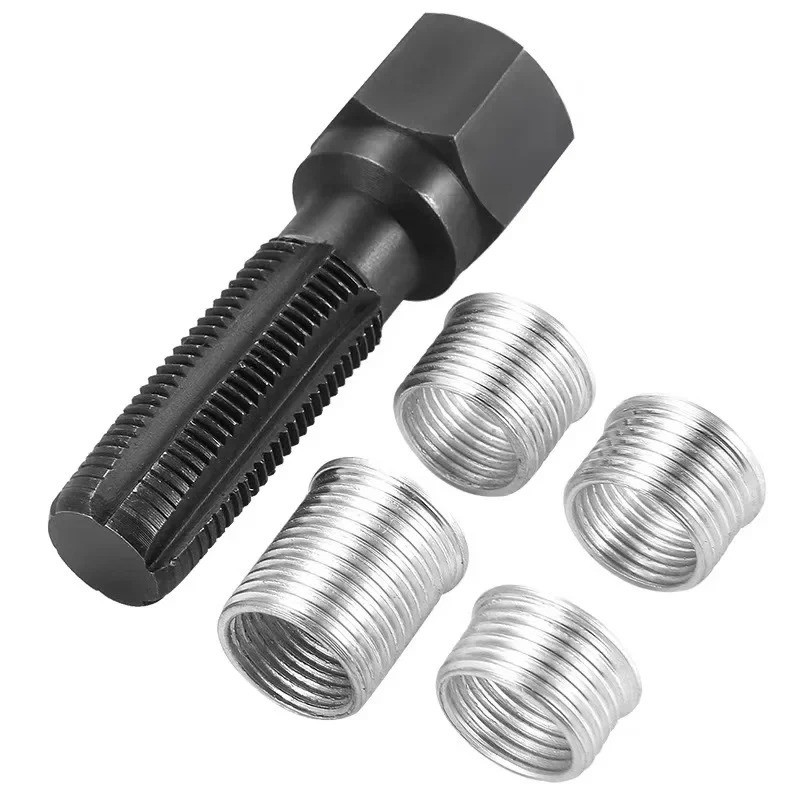 14mm Spark Plug Rethread Thread Repair Kit Helicoil Reamer Tap Tool w/ 4 Inserts