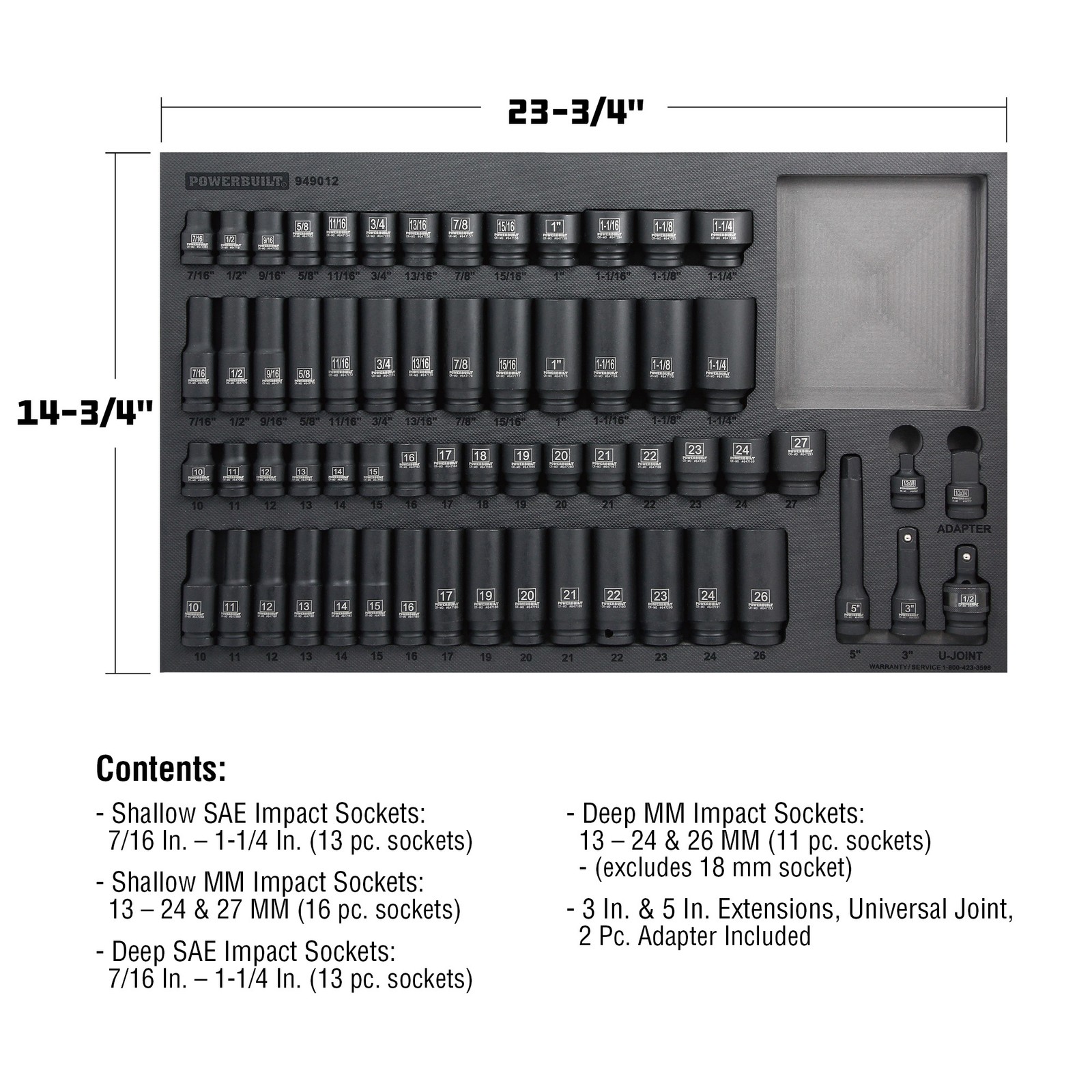 Powerbuilt 63 Piece 6 Point SAE & Metric Pro Tech Impact Socket Set – 949012