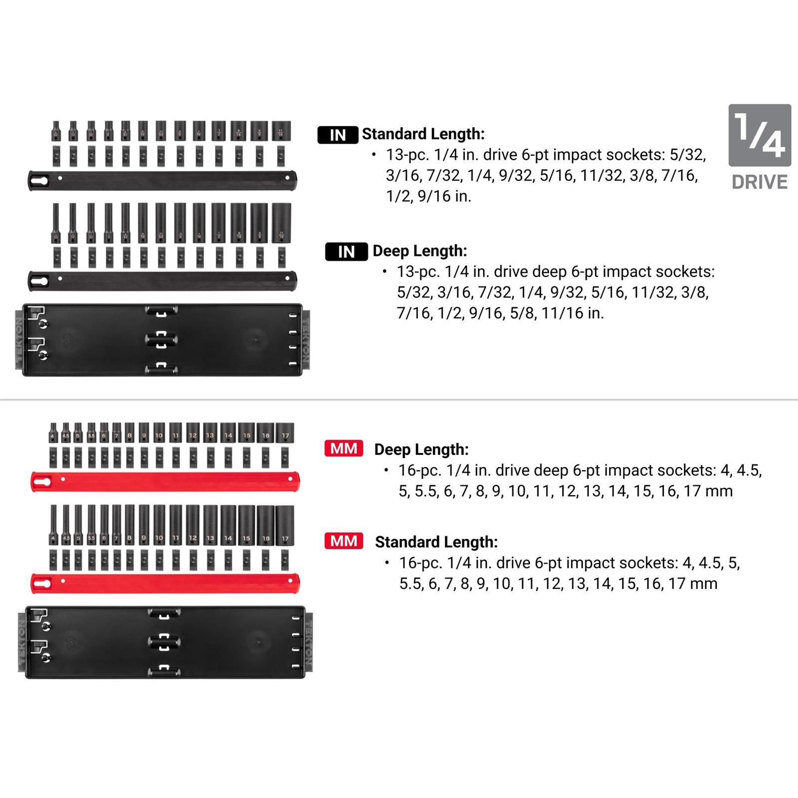 Tekton SID99200 1/4, 3/8, 1/2″ Drive 6-Point Impact Socket Set