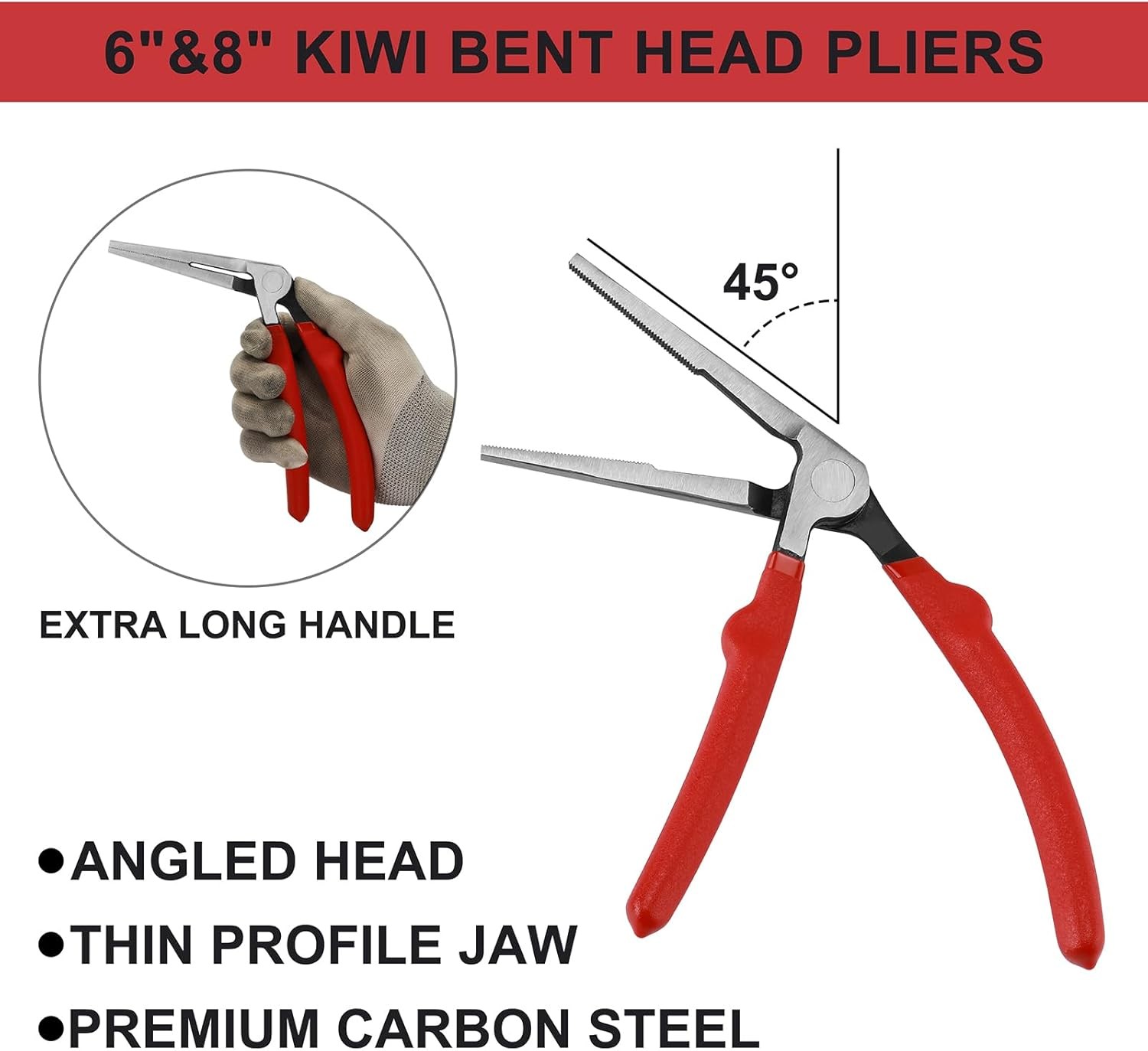 6″&8″ Kiwi Bent Head Needle-Nose Pliers, Angled Head Long Nose Pliers