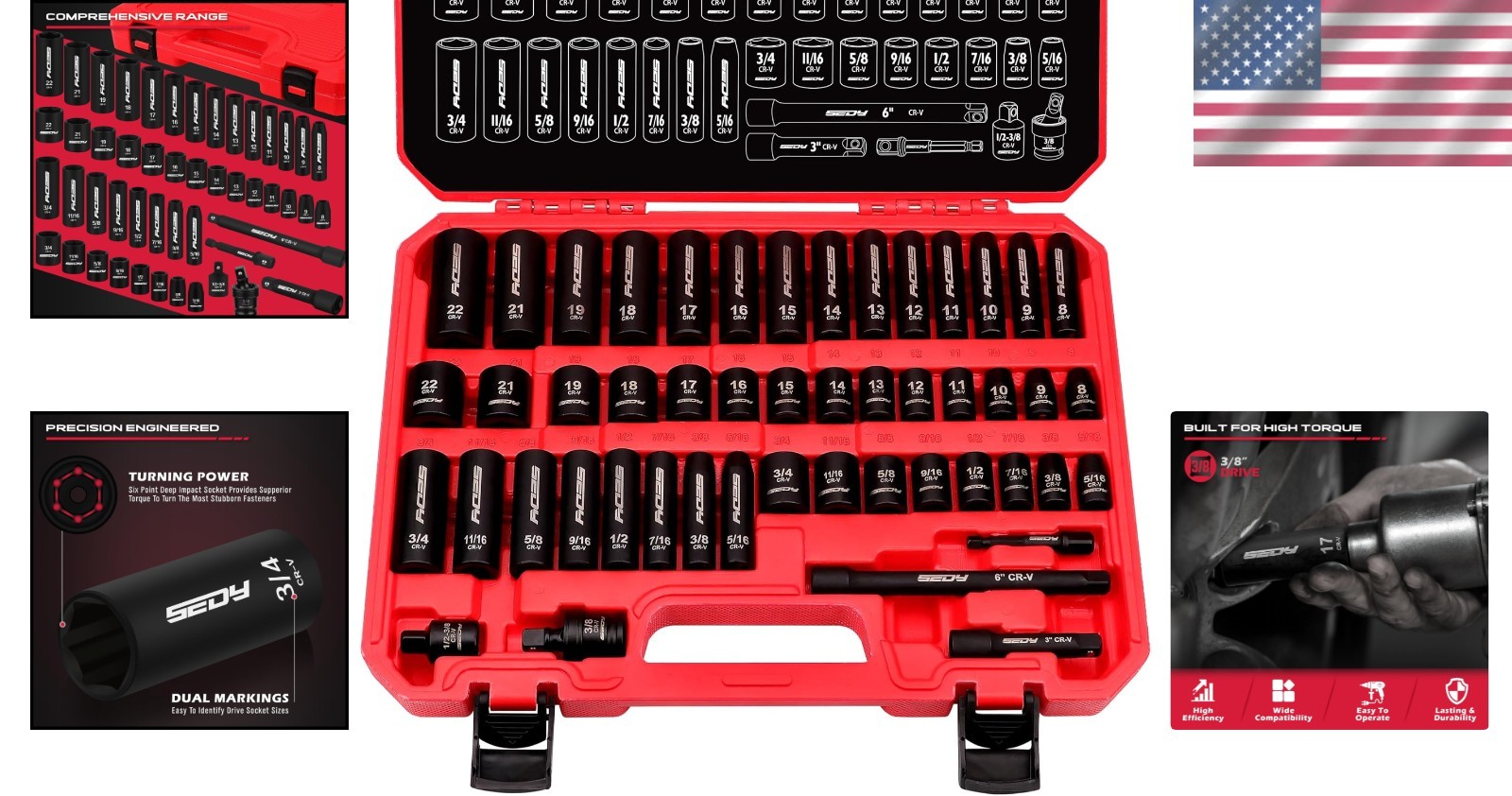 Heavy-Duty 3/8″ Drive Impact Socket Set – 49 Pc SAE Metric