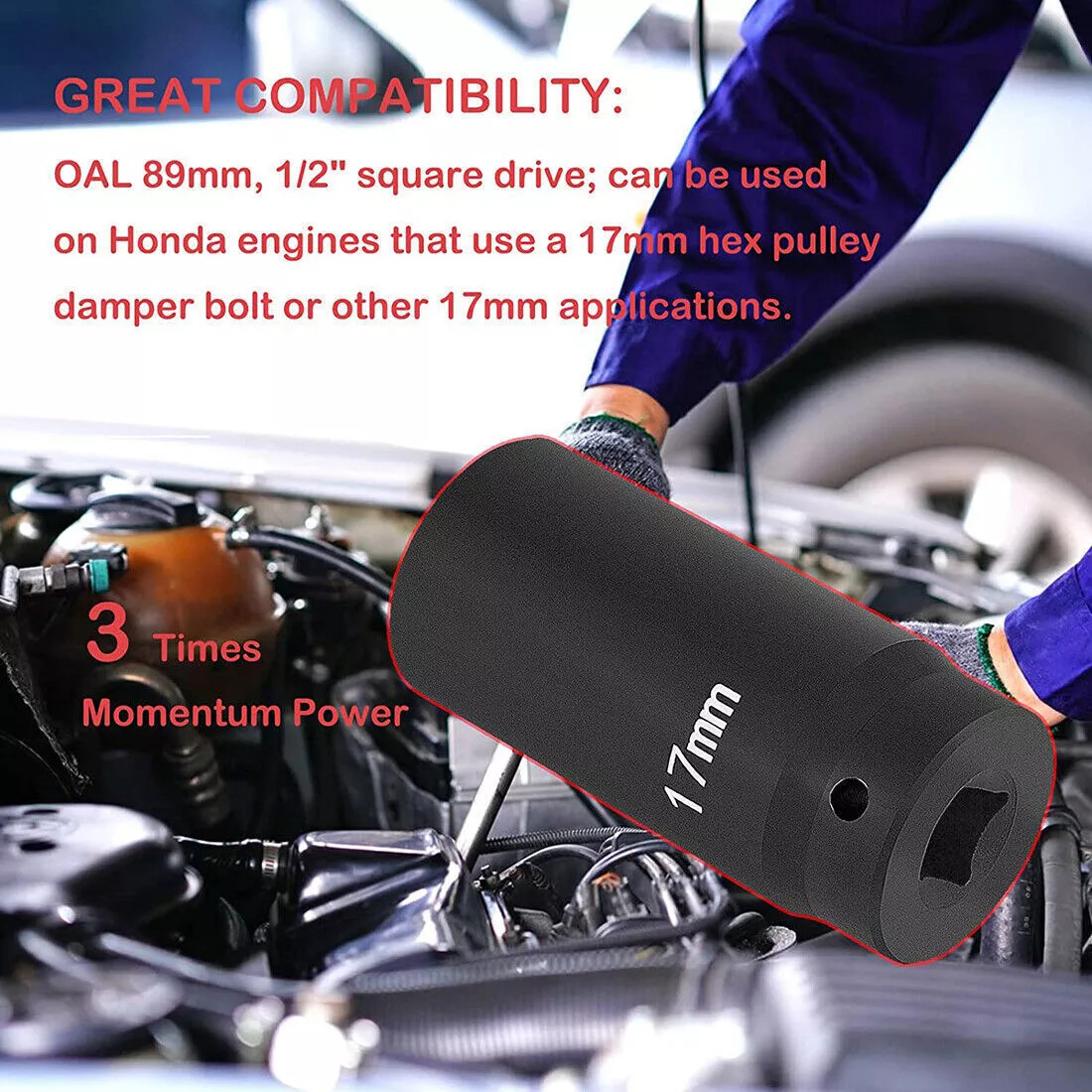 77060 17mm Harmonic Balancer Socket Heavy Duty For Honda Use with 1/2″ drive