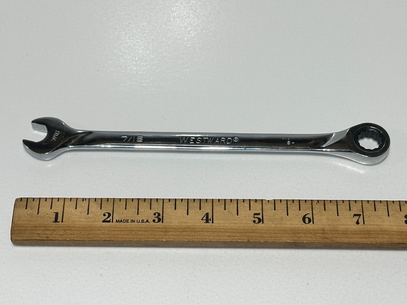 Westward 54PN78 SAE 7/16″ Ratcheting Full Polish Chrome Combination Wrench