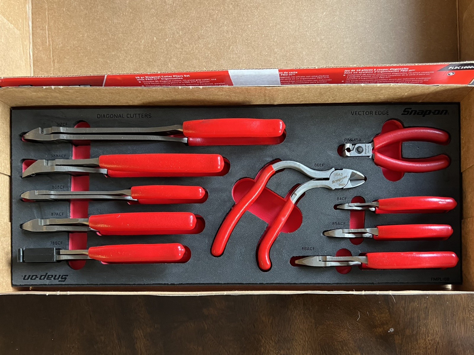 New Snap-on PLDC1000FR 10-pc Master Diagonal Cutter Pliers Set w/ Red Foam Tray