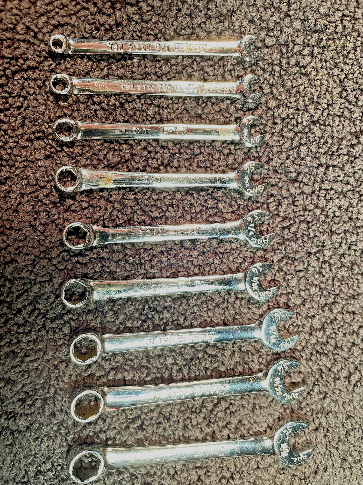 Vintage Snap-On C90 Ignition Wrench Set. 9 Pieces underlined logo